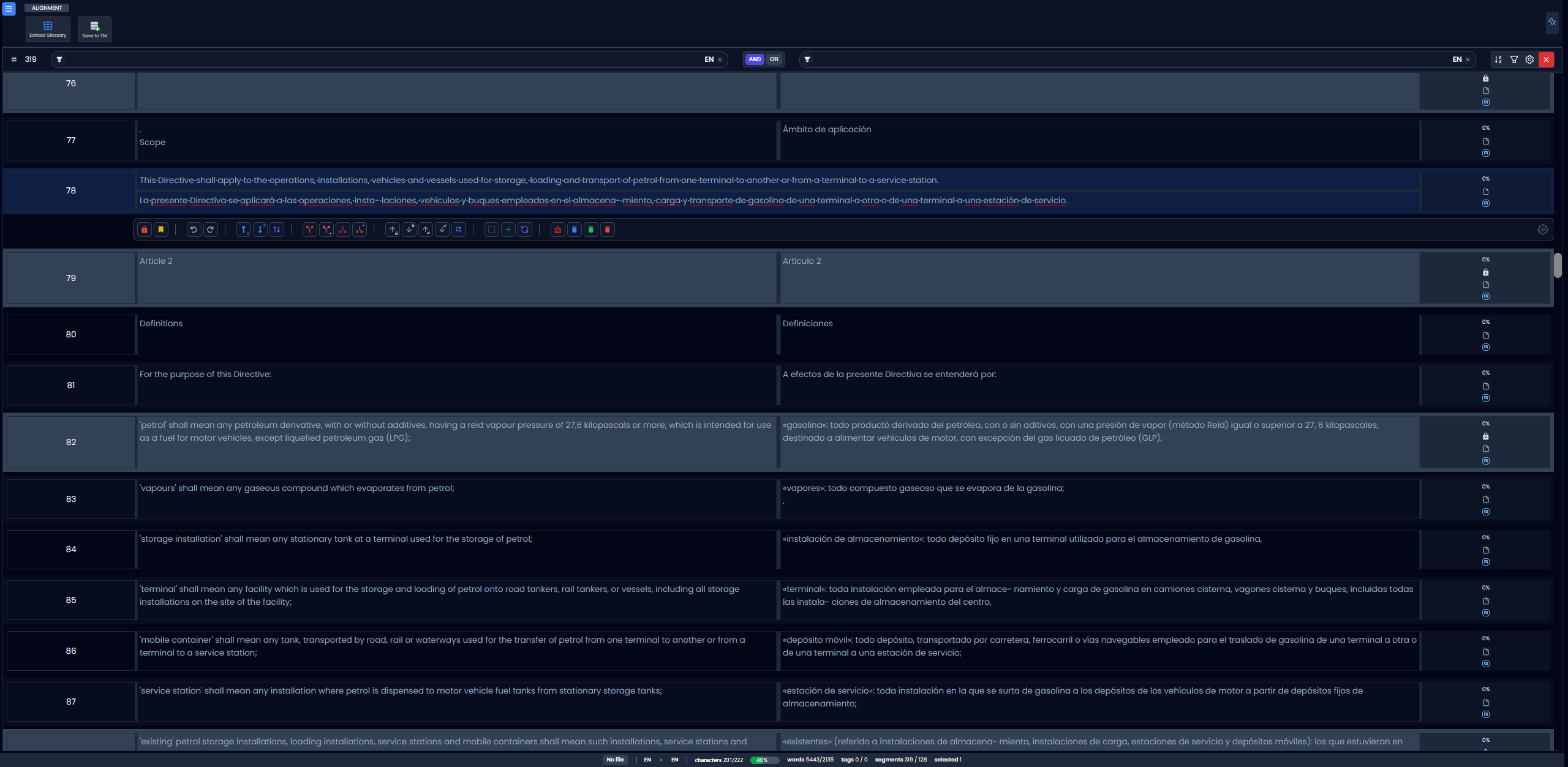 Alignment table (dark)
