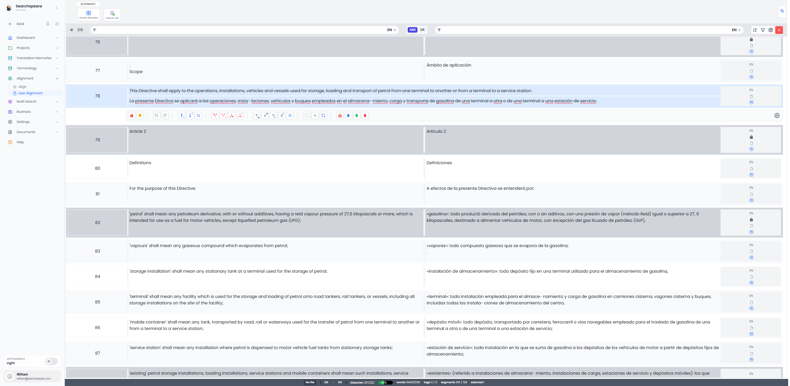 Alignment table (light)