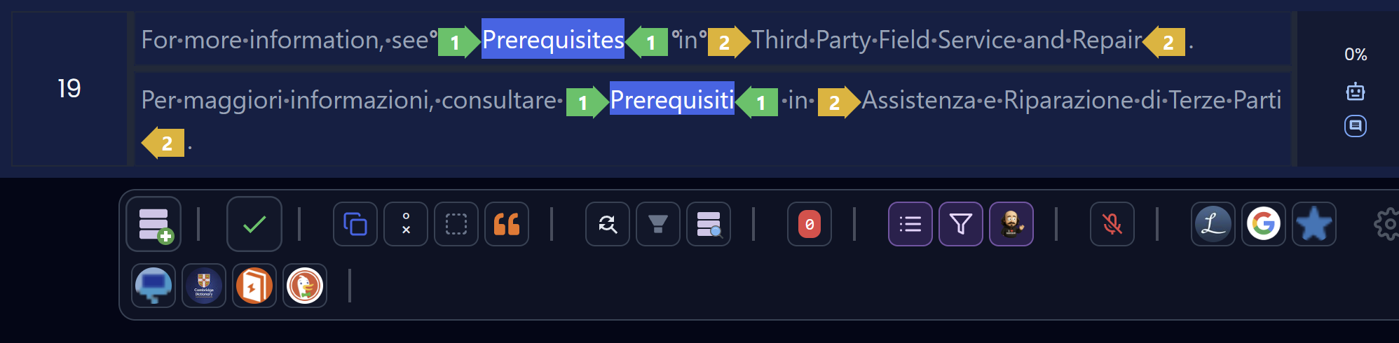 Saving terms directly from the editor selection (dark)
