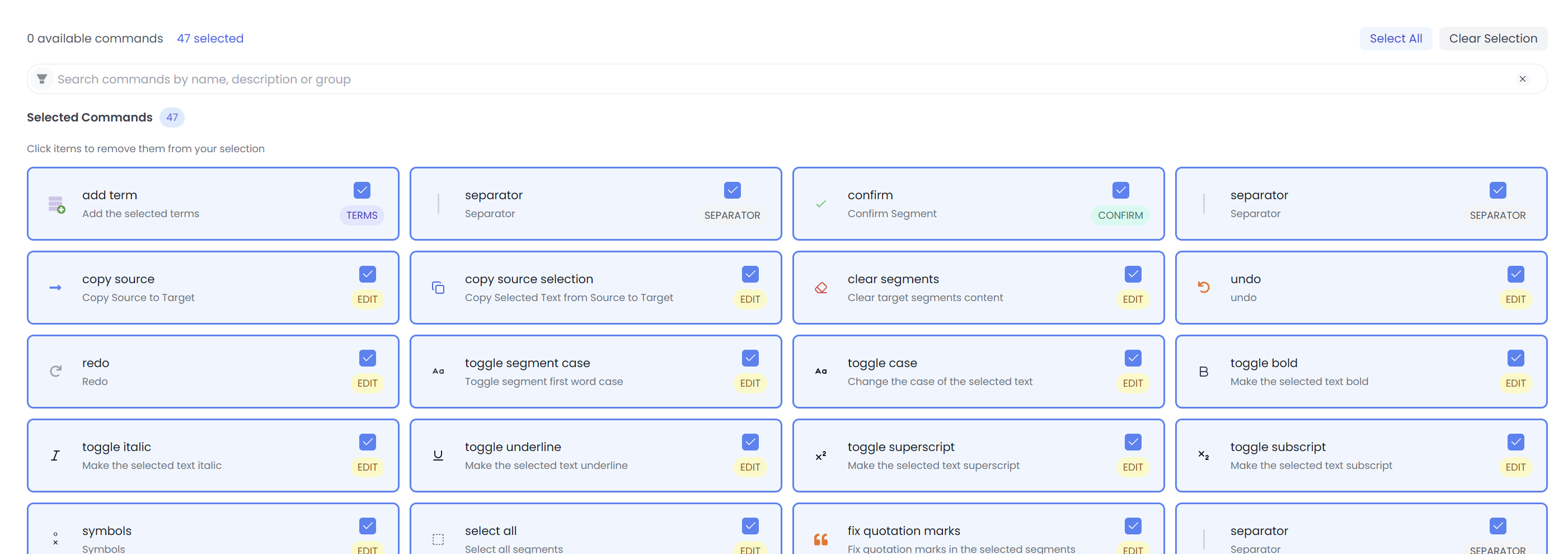Segment tools available directly under the segment (light)
