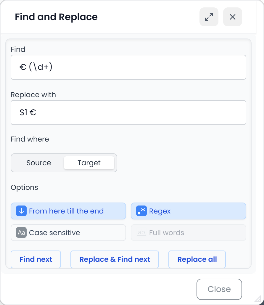 Find and Replace dialog (light)