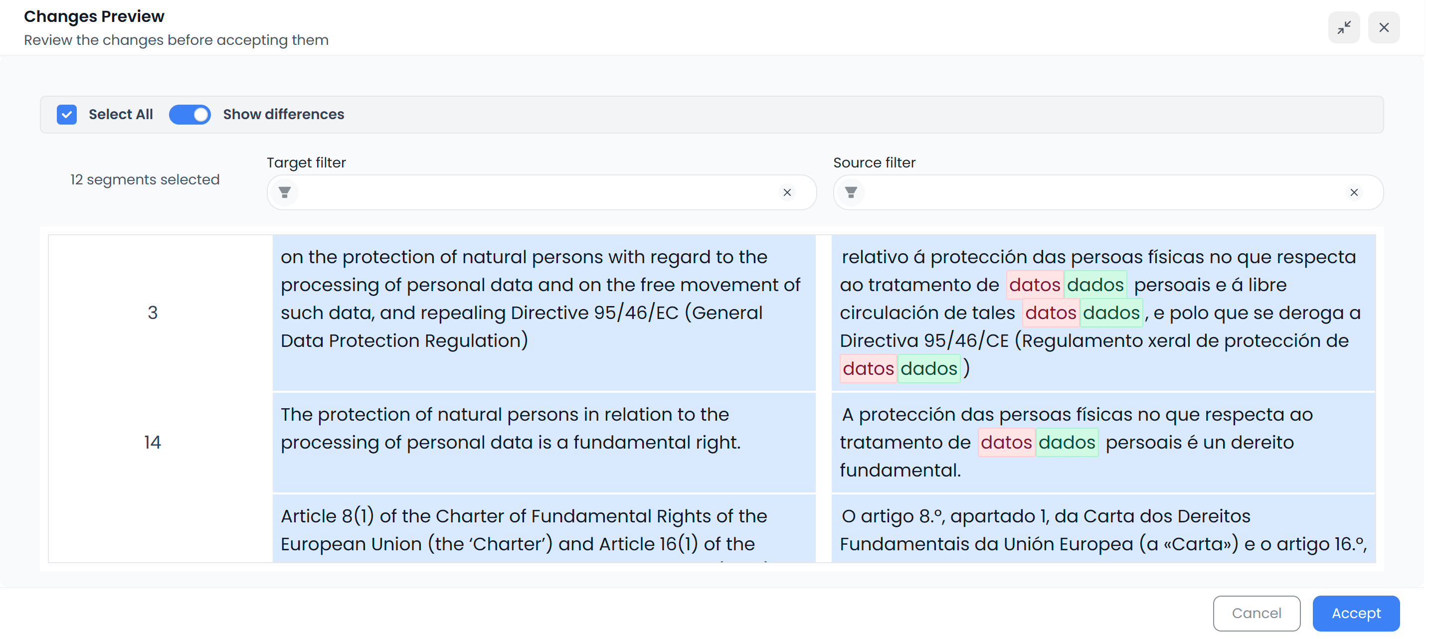 Changes Preview dialog (light)