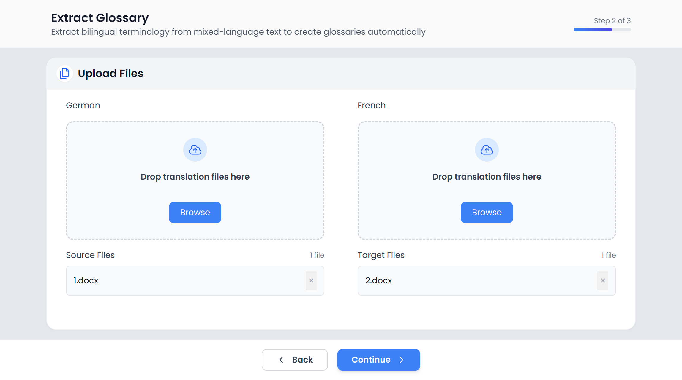 Step 2: upload source and target files (light)