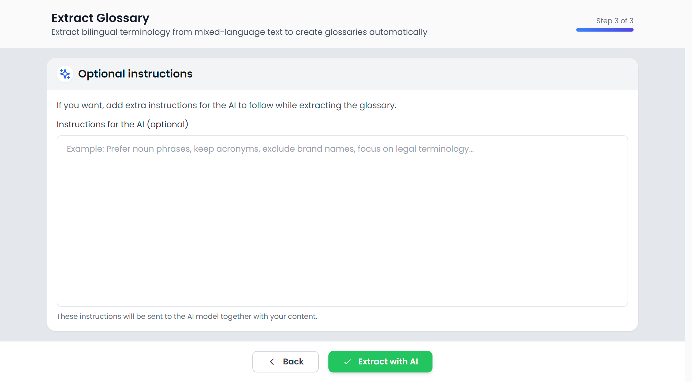 Step 3: optional instructions for the AI (light)