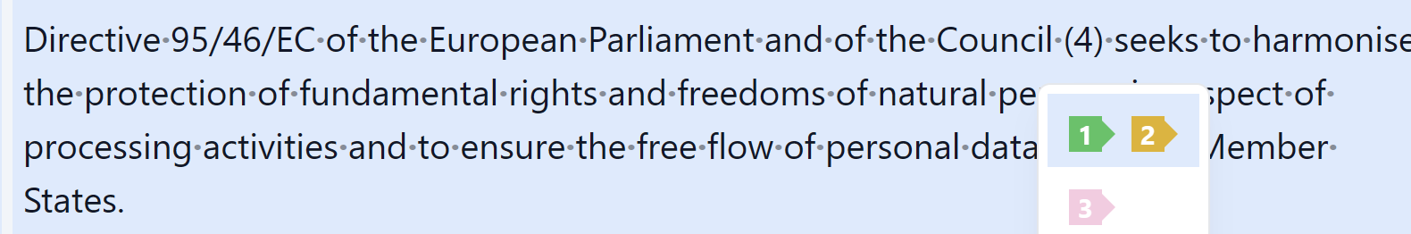 Tags dropdown for inserting tags (light)