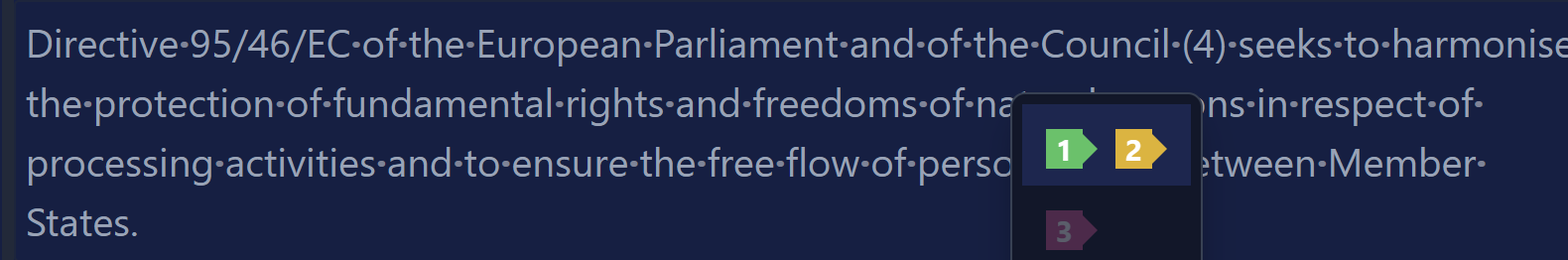 Tags dropdown for inserting tags (dark)