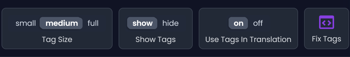 Ribbon: Tags tab commands (dark)