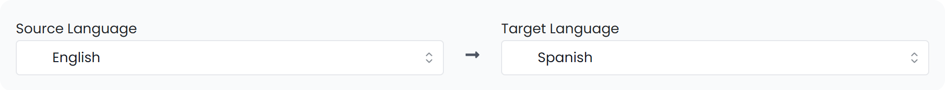 Language selector with source and target languages (light)