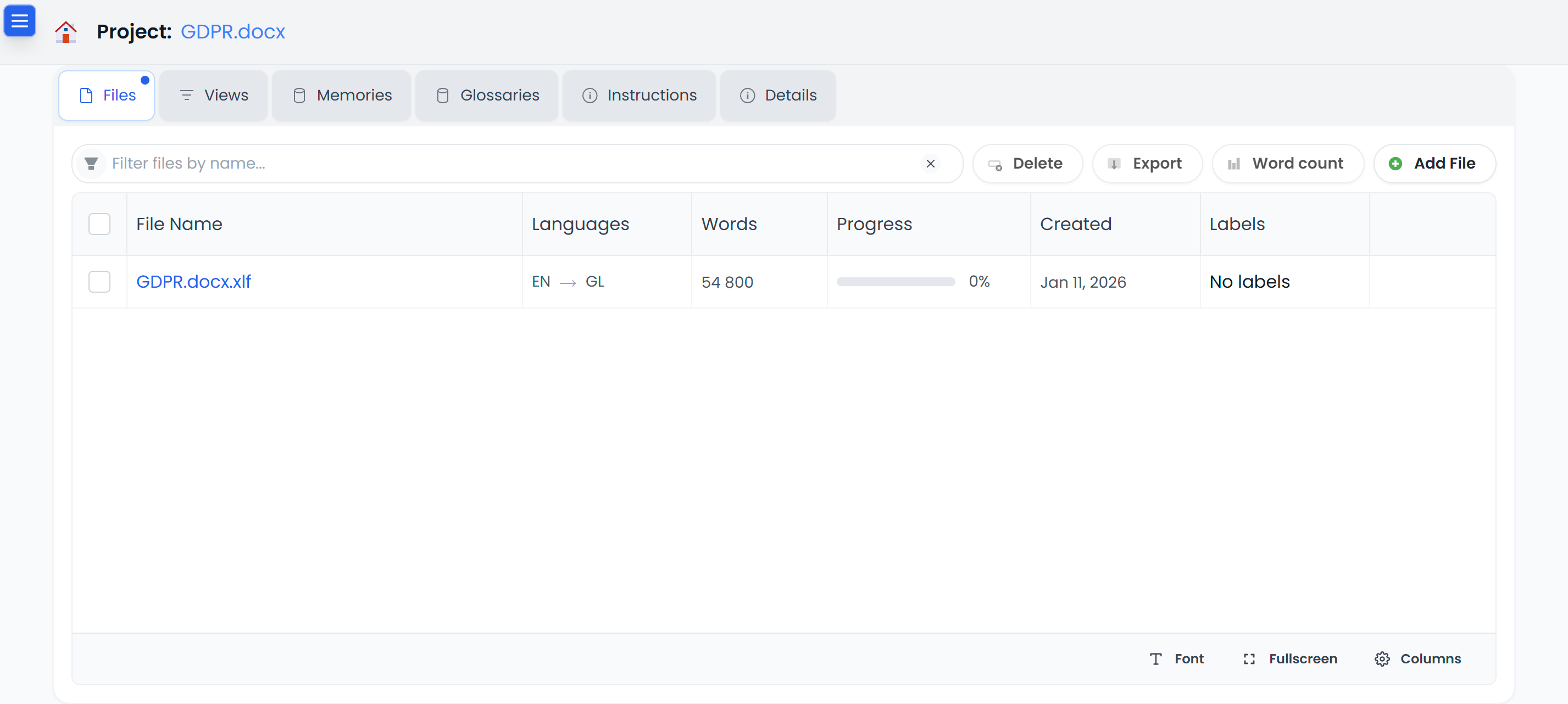 Project home overview with tabs (light)