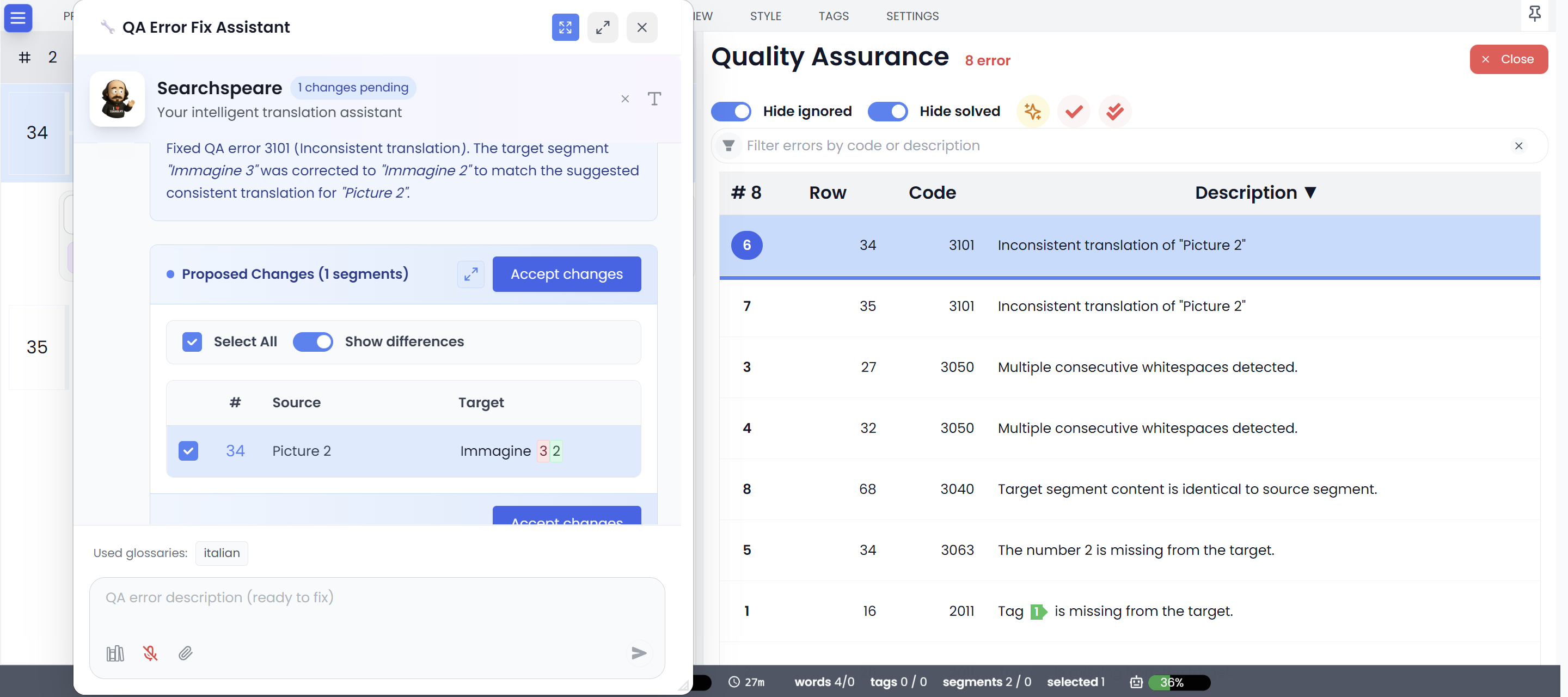 Fixing selected QA errors with Searchspeare (light)