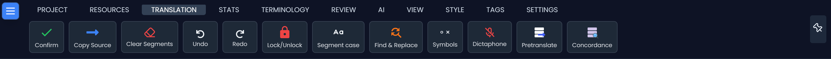 Ribbon in the project workspace (dark)