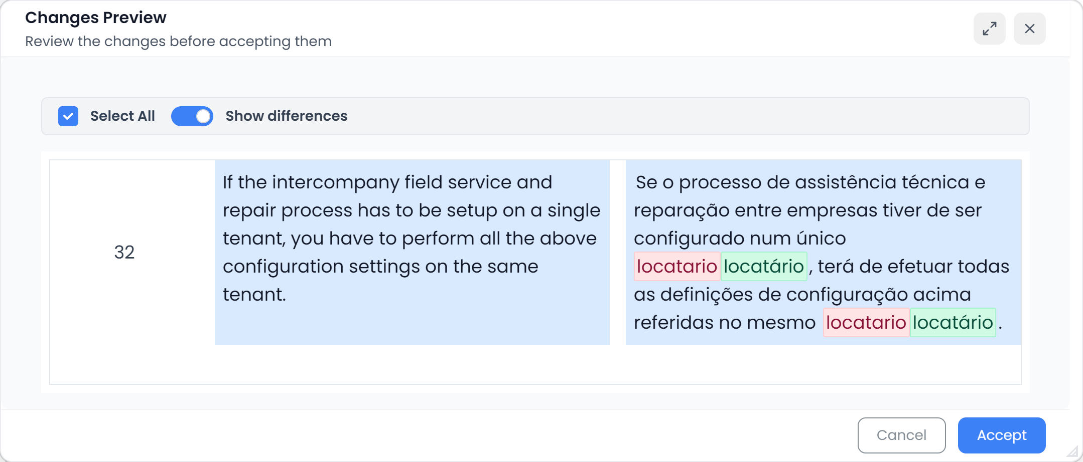 Preview changes modal (light)